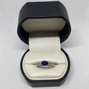 Solid 14kt White Gold Colored Stone & Diamond Ring